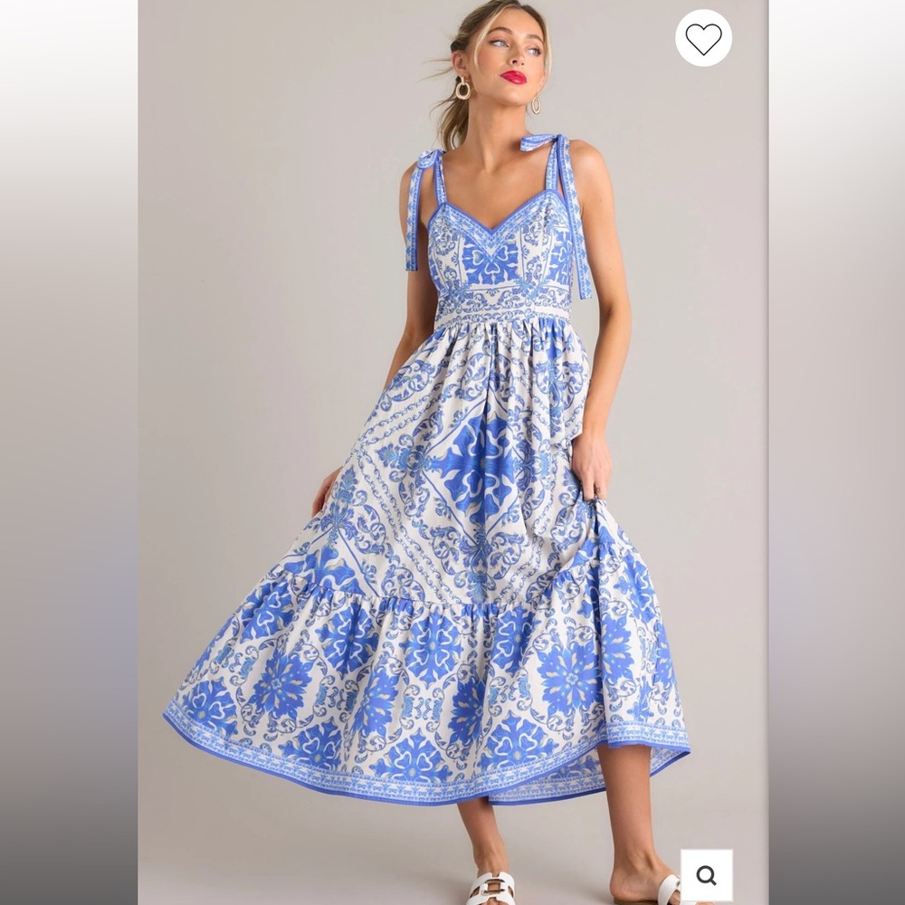 COBALT CAPRI BLUE SICILIAN TILE MAXI DRESS